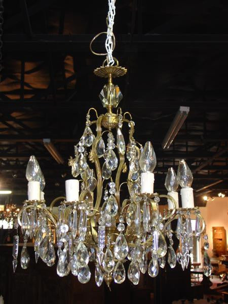 European Eight Light Crystal and Bronze Chandelier (US Wired)