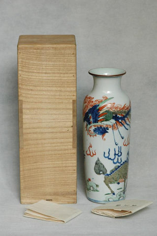 Chinese Qing Porcelain Wucai Vase w Phoenix , 19C