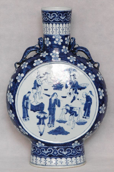 Huge Chinese Qing Blue and White Moon Flask Daoguang , 19C